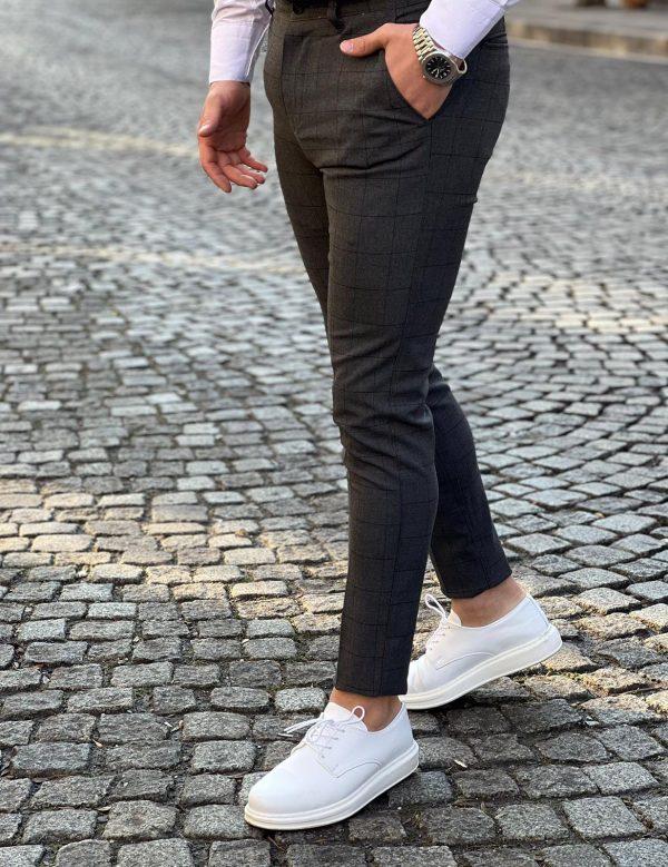 PANTALON A CARREAUX MARRON