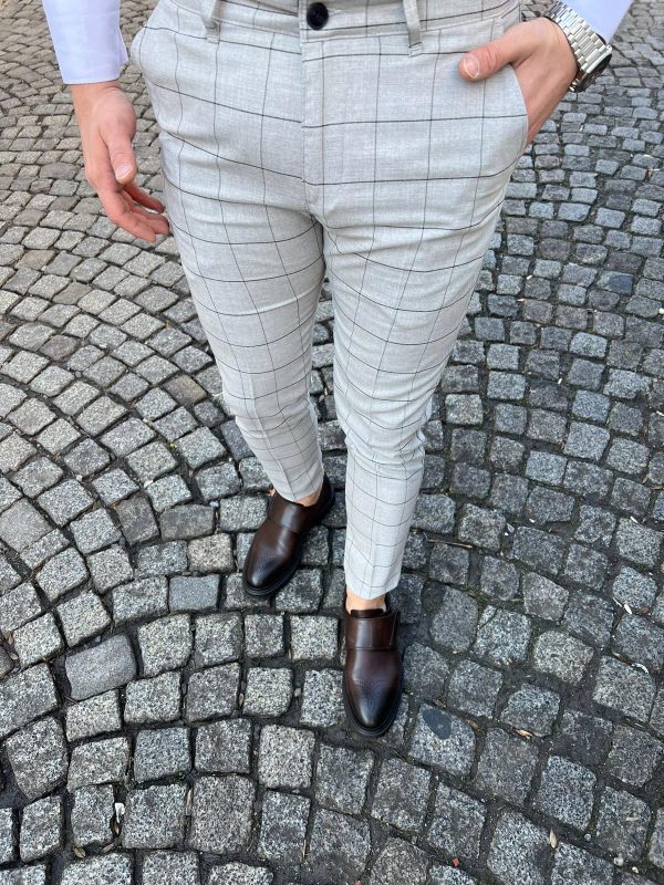 PANTALON GRIS A CARREAUX